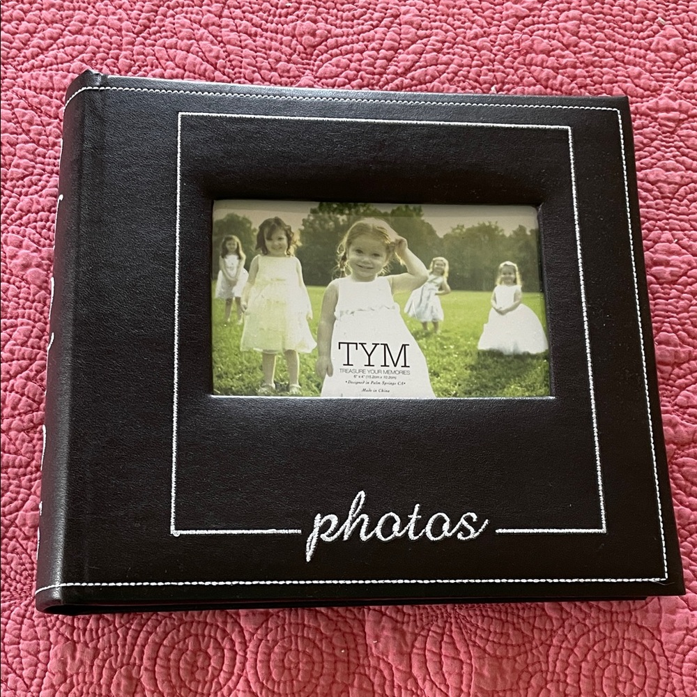 New Black Photo Album with White embroidered Stitching & cover photo display